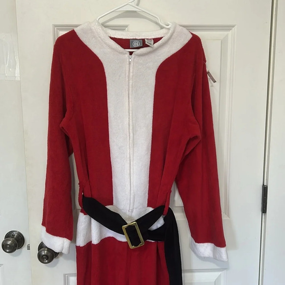 Secret Santa Footed Onesie Santa Size Small red white belt Christmas pajamas - Picture 3 of 8